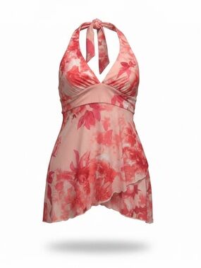 Electric Behaviour Y2K Style Pink Floral Halter Top size XL